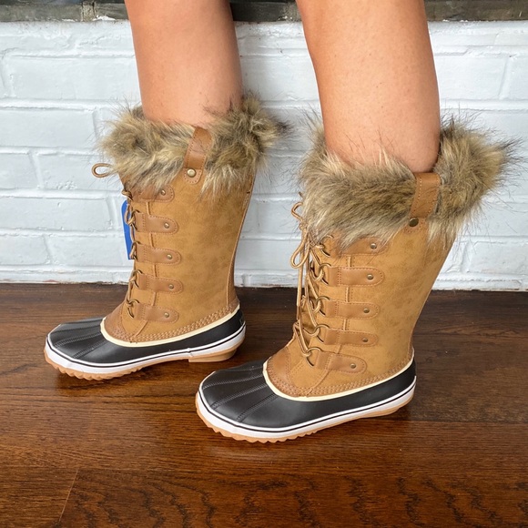 👢 JBU BY JAMBU TAN BLACK FAUX FUR LEATHER WATERPROOF TALL BOOTS! - Picture 4 of 16